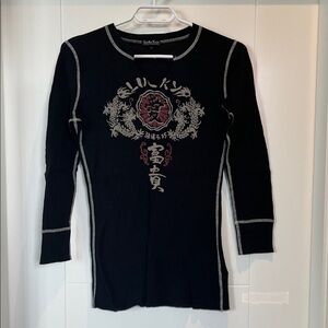 Lucky Brand Black and White Graphic 3/4 Sleeve Tee